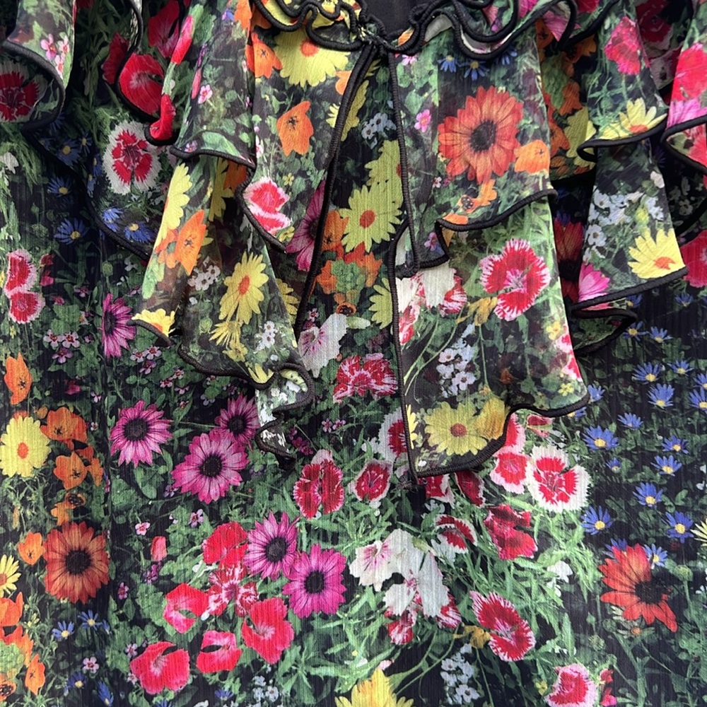 Ted Baker Black Floral Ruffle V-Neck Blouse - Picture 3 of 7